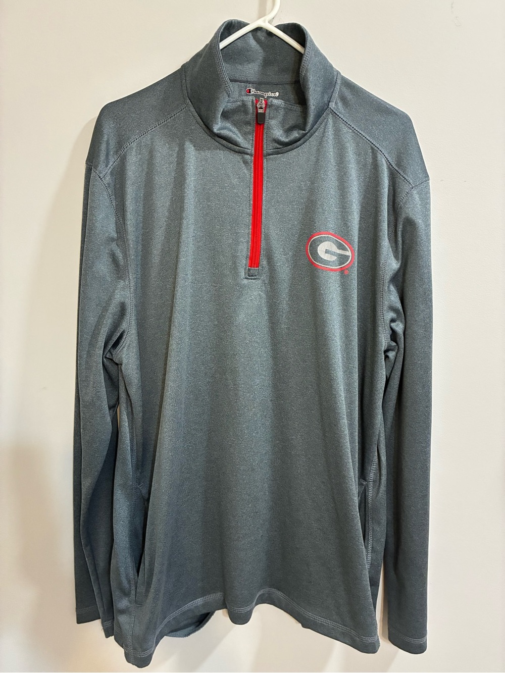Champion UGA Georgia Bulldog Gray Quarter Zip Pullover with Red Accent XL